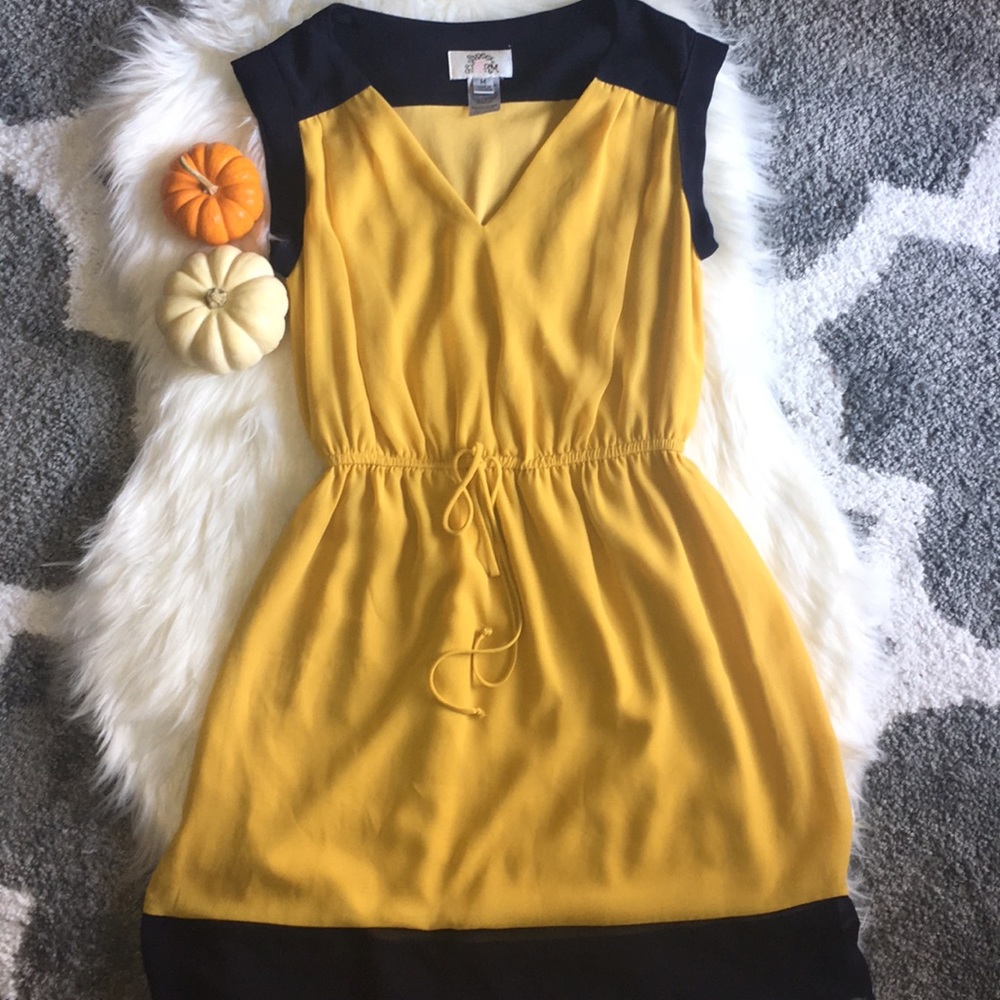 Color Block Drawstring A-Line V-Neck Dress
